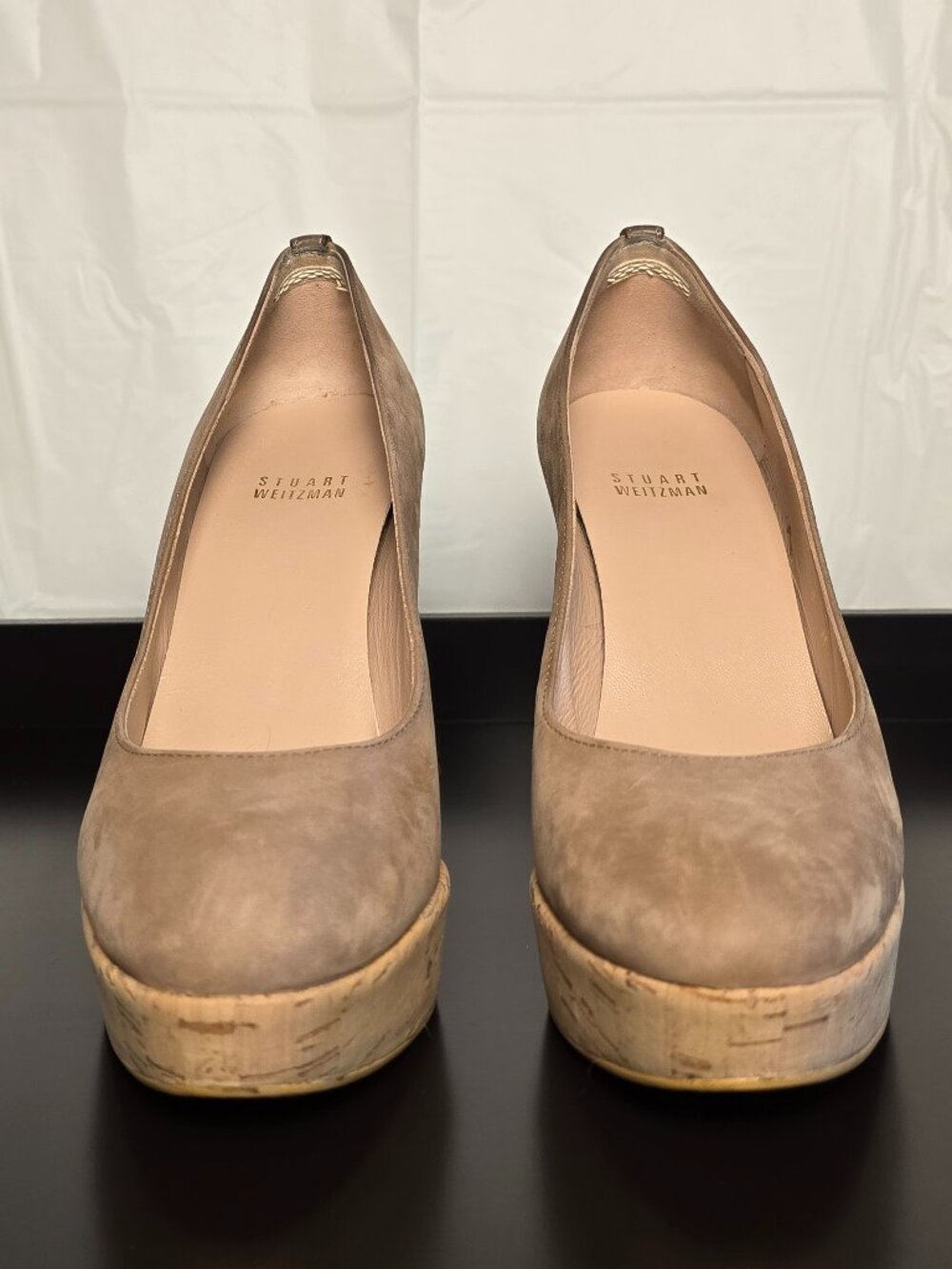 Stuart Weitzman Corkswoon Platform Wedge Pumps in Tan Nubuck Size 8 - Picture 3 of 7